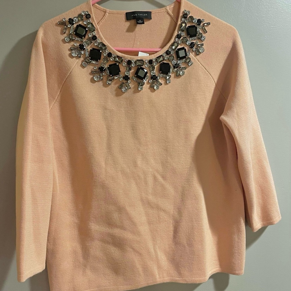 Ann Taylor bejeweled sweater top Medium